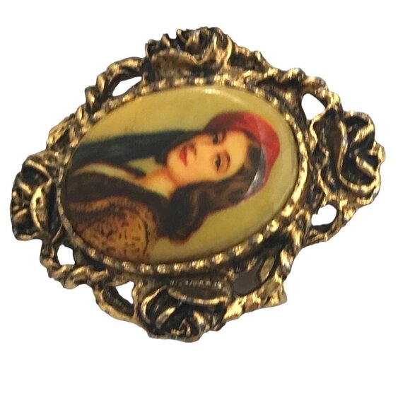 Jac Win Design Painted Plastic Cameo Brooch Pendant, Signed M93 - Picture 2 of 6